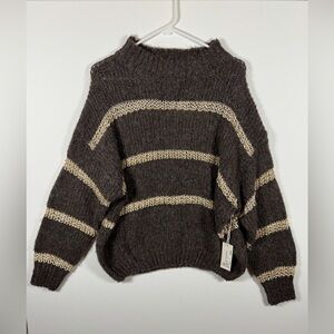 Vintage Havana Womens Mixed Media Stripe Sweater, Brown Brand New